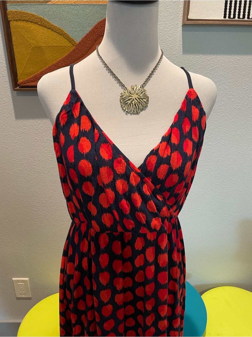 Gap (Vintage) Red and Navy Spotted Maxi Wrap Dress (Medium Tall)